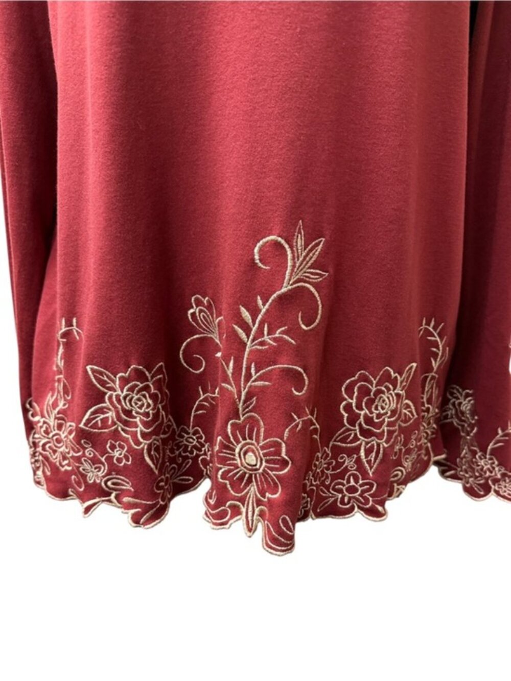 Draper’s & Damon’s Burgundy Embroidered Boho Tunic Top XL Floral - Picture 7 of 11